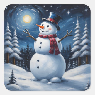 Happy christmas snowman vierkante sticker