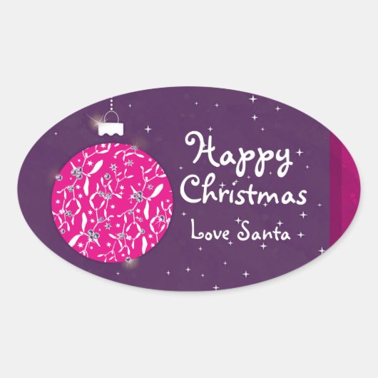 Happy Christmas sparkle bauble cadeau sticker (Voorkant)