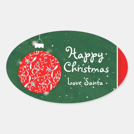 Happy Christmas sparkle bauble cadeau sticker groe (Voorkant)