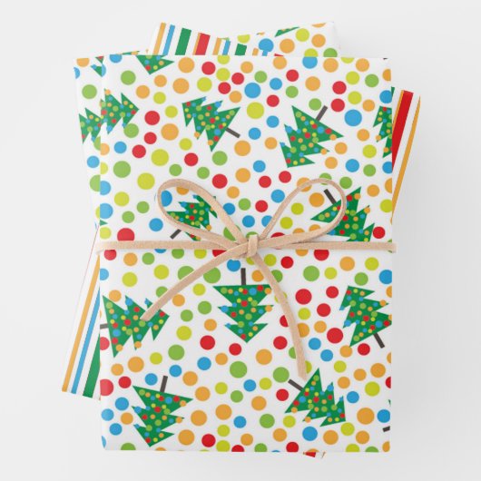 Happy Christmas Trees, Polka Dots en Stripes Inpakpapier Vel (In situ)