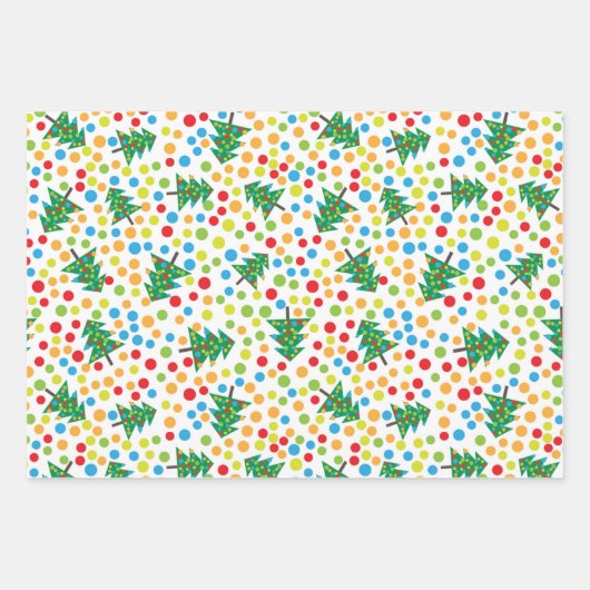 Happy Christmas Trees, Polka Dots en Stripes Inpakpapier Vel (Voorkant)