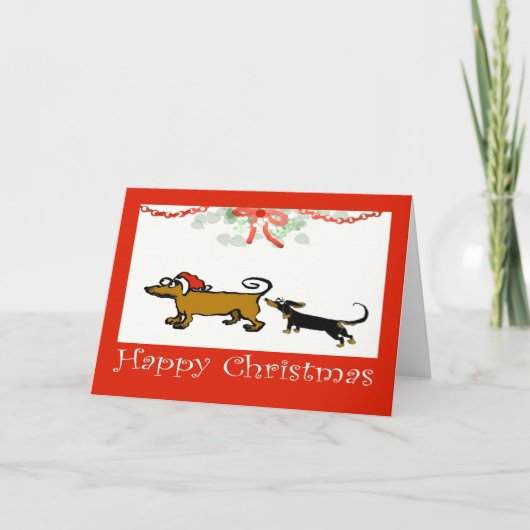 happy Christmas, two Dachshunds Feestdagen Kaart (Voorkant)