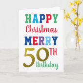 Happy Christmas Vrolijk 50ste verjaardag Kleurrijk Kaart (Gele Bloem)