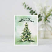 Happy Christmas Waterverf kerstboom Feestdagenkaart (Staand voorkant)
