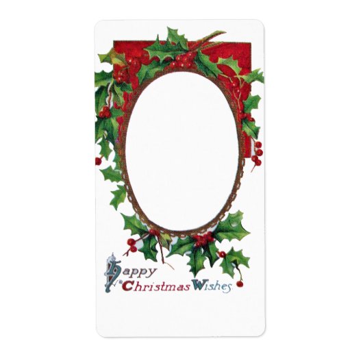 HAPPY CHRISTMAS WIST MET HOLLY BERRIES ETIKET (Voorkant)