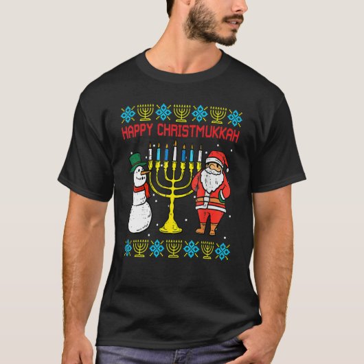 Happy Christmukkah Christmas Ugly Hanukkah Pajamas T-shirt (Voorkant)