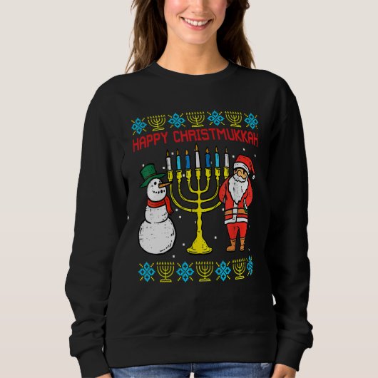 Happy Christmukkah Christmas Ugly Hanukkah Pajamas Trui (Voorkant)