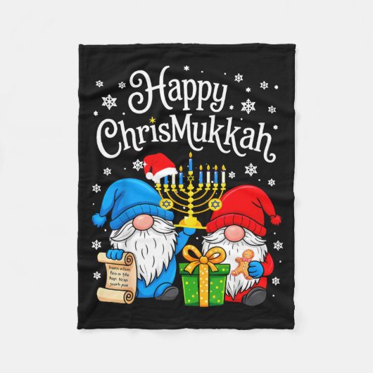 Happy Christmukkah Hanukkah Christmas Gnome Xmas F Fleece Deken (Voorkant)
