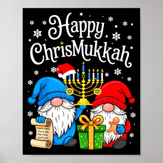 Happy Christmukkah Hanukkah Christmas Gnome Xmas F Poster (Voorkant)