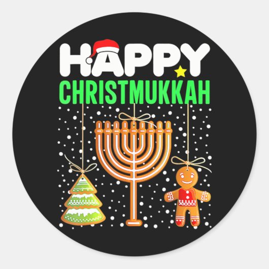 Happy Christmukkah Jewish Kerstkersthanukkah Ronde Sticker (Voorkant)