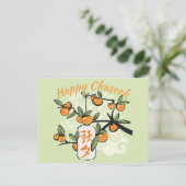Happy Chuseok met Persimmon Tree, groen Briefkaart (Staand voorkant)