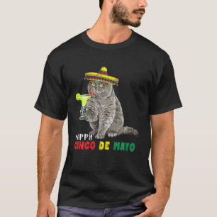 Happy Cinco De Mayo Cat Drink Margarita Flaming T-shirt