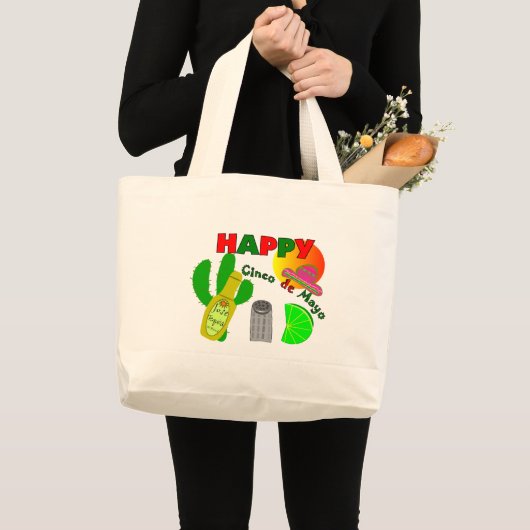 "Happy Cinco de Mayo"-Limoen, Tequila & Salt Desig Grote Tote Bag (Voorkant (product))