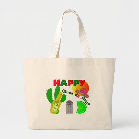 "Happy Cinco de Mayo"-Limoen, Tequila & Salt Desig Grote Tote Bag (Voorkant)