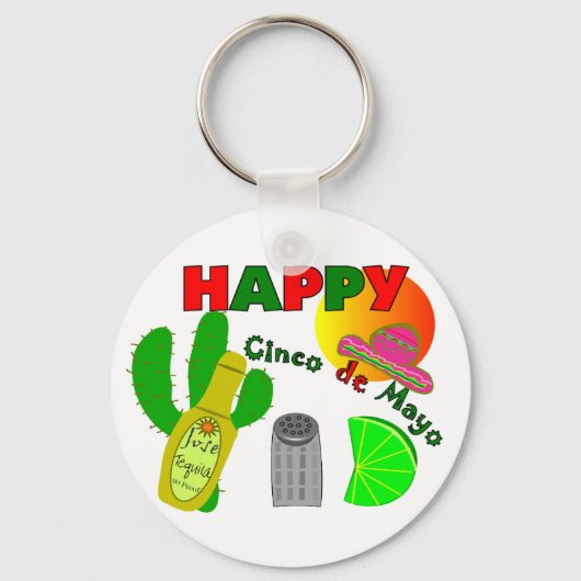 "Happy Cinco de Mayo"-Limoen, Tequila & Salt Desig Sleutelhanger (Voorkant)