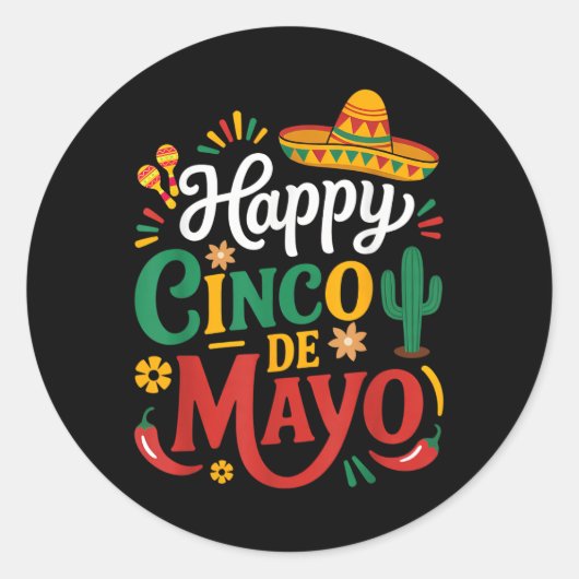 Happy Cinco De Mayo Mannen Vrouwen Ronde Sticker (Voorkant)