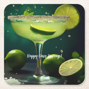 Happy Cinco de Mayo Margarita met Limes Custom Kartonnen Onderzetters
