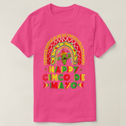 Happy Cinco De Mayo Rainbow Guitar Cactus Sombrero T-shirt (Design voorkant)