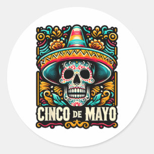 Happy Cinco De Mayo Skeleton Skull Sombrero Mexica Ronde Sticker