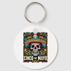 Happy Cinco De Mayo Skeleton Skull Sombrero Mexica Sleutelhanger