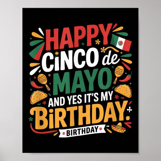 Happy Cinco De Mayo Verjaardag Tacos Kinder Mannen Poster (Voorkant)