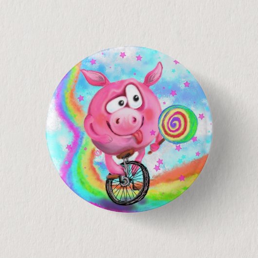 Happy Circus Acrobat Piggy Cyclist Button (Voorkant)