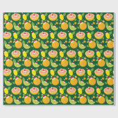 Happy Citrus Santa Hat Pattern Lemon Oranje Limoen Cadeaupapier (Vlak)