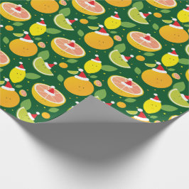 Happy Citrus Santa Hat Pattern Lemon Oranje Limoen Cadeaupapier