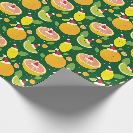Happy Citrus Santa Hat Pattern Lemon Oranje Limoen Cadeaupapier (Hoek)