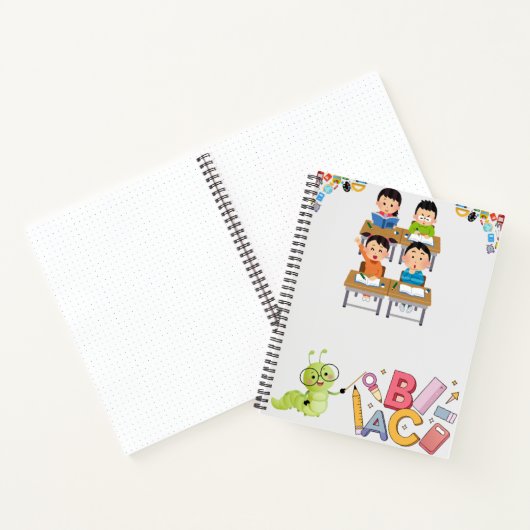 Happy Classroom Kids with Bookworm Teacher Notitieboek (Binnen)