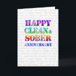 Happy Clean & Sober Jubileum Kaart<br><div class="desc">Dit ontwerp is voorzien van 'Happy Sober Jubileum' in vrolijke kleuren, waarbij de Serenity Prayer kort op de achtergrond is ingeschreven. Er is een groet binnen maar u kunt het schrappen of het veranderen om uw behoeften aan te passen. Er zijn momenten waarop een eCard gewoon niet goed genoeg is....</div>