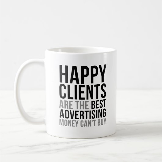 Happy Clients zijn het beste Adverteren Koffiemok (Links)