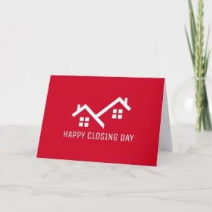 Happy Closing Day Real Estate Modern Red Home Notitiekaartje