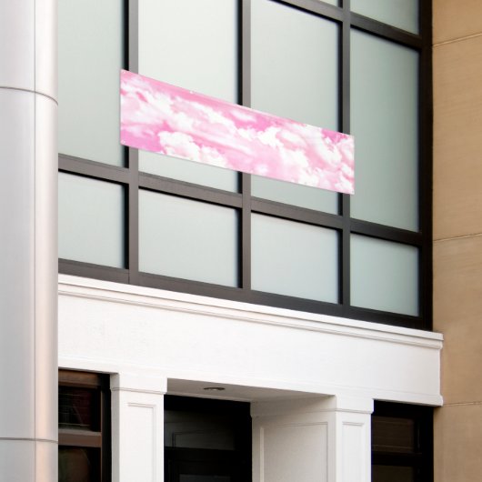 Happy Clouds roze beeldscherm Spandoek (Buitenkant Gebouw)