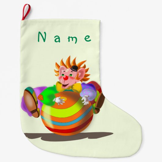 Happy Clown Christmas Stocking met aangepaste naam Grote Kerstsok (Voorkant)