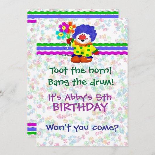 Happy Clown Invitation Kaart (Voorkant / Achterkant)