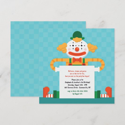 Happy Clown Uitnodiging (Voorkant / Achterkant)