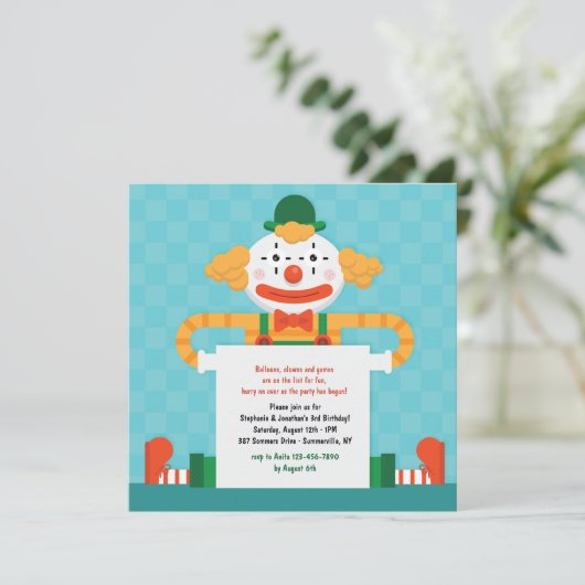 Happy Clown Uitnodiging (Staand voorkant)