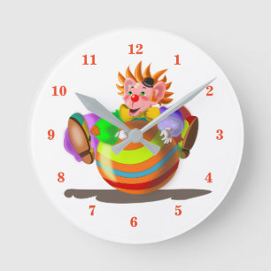 Happy Clown with Ball Clock - Circus - Painting Ronde Klok