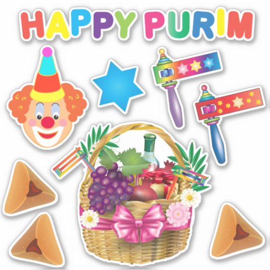 Happy Clowns Purim Festival Party Carnaval Symbols Sticker (Voorkant)