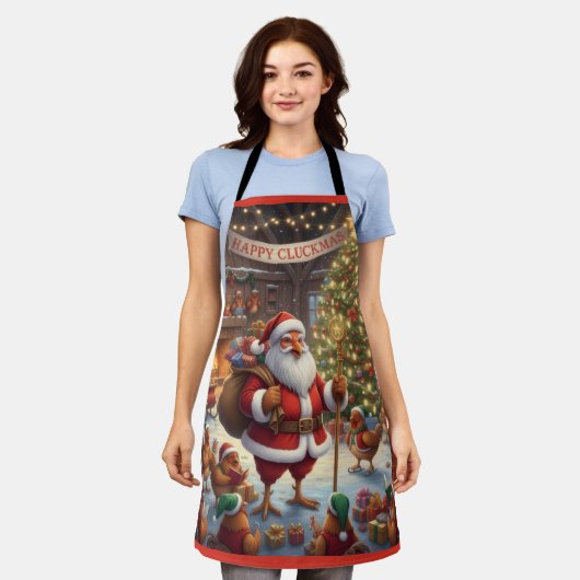 Happy Cluckmas, Christmas Chicken Apron Schort (Gedragen)