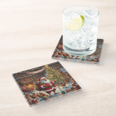 Happy Cluckmas, Glass Coaster Glazen Onderzetter (Schuin)
