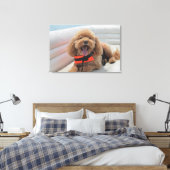 Happy Cockapoo Dog op Pontoon Boat glimlacht Canvas Afdruk (Insitu (Slaapkamer))