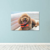 Happy Cockapoo Dog op Pontoon Boat glimlacht Canvas Afdruk (Insitu (Houten vloer))