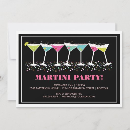 Happy Cocktails Martini Party Invitation Kaart (Voorkant)