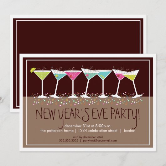 Happy Cocktails - Uitnodiging van nieuwjaarsfeest (Voorkant / Achterkant)