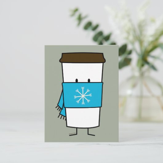 Happy Coffee Cup met sjaal Briefkaart (Staand voorkant)