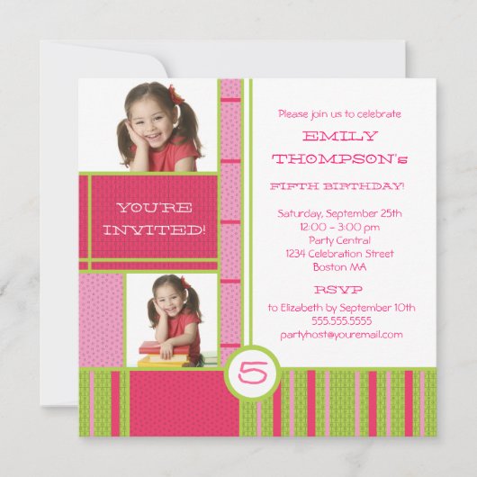 Happy Color Block Little Girl Party Invitation Kaart (Voorkant)