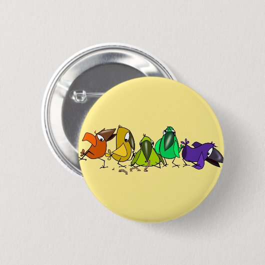 Happy Colorful Birds Button Fun (Voorkant /achterkant)