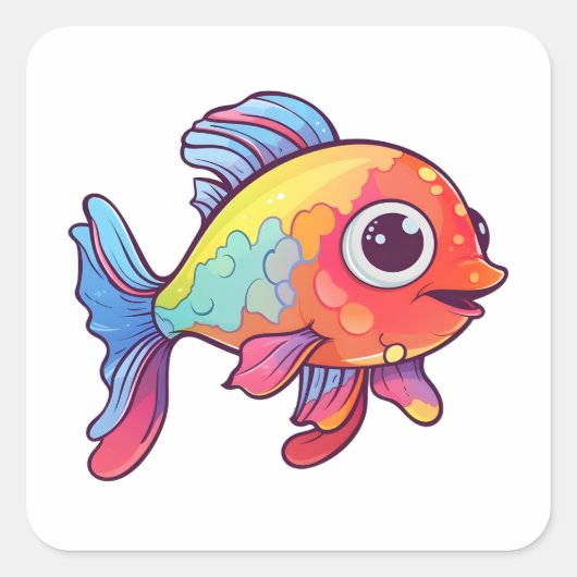 Happy Colorful Fish Vierkante Sticker (Voorkant)